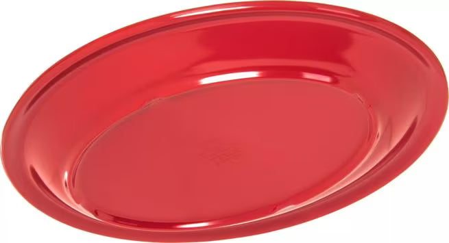 Serve meals with confidence using the KL12705 Red Melamine Oval Platter Tray. This 12 x 9 Inch break resistant platter is ideal for restaurants, catering, buffets, and home dining.