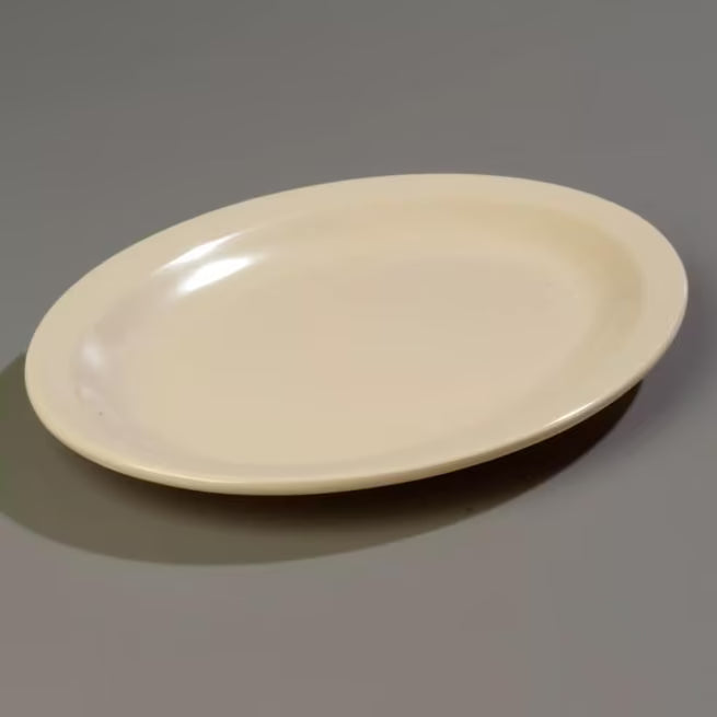 12" x 9" Tan Melamine Oval Platter Tray with break resistant, stain resistant construction. Ideal for restaurants, catering, buffets, and home dining.