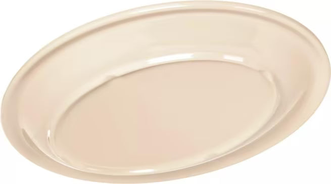 12" x 9" Tan Melamine Oval Platter Tray with break resistant, stain resistant construction. Ideal for restaurants, catering, buffets, and home dining.