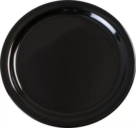 9 Inch Black Melamine Dinner Plate with break resistant, stain resistant construction. Ideal for restaurants, cafeterias, catering, and home dining.