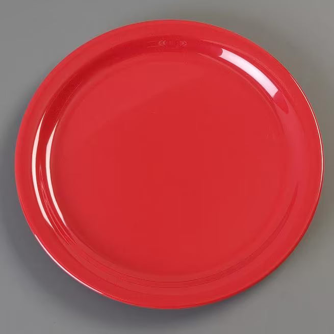 9 Inch Red Melamine Dinner Plate with break resistant, stain resistant construction. Ideal for restaurants, cafeterias, catering, and home dining.