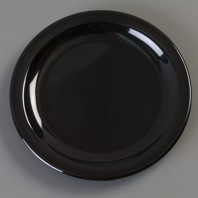 Serve desserts and appetizers with confidence using the KL20403 Black Melamine Pie Plate. This 6.5 Inch break resistant plate is ideal for restaurants, bakeries, catering services, cafes, and home dining.
