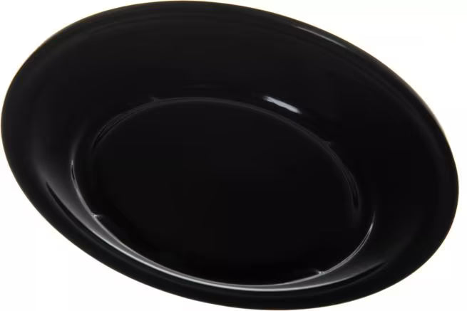 Serve desserts and appetizers with confidence using the KL20403 Black Melamine Pie Plate. This 6.5 Inch break resistant plate is ideal for restaurants, bakeries, catering services, cafes, and home dining.
