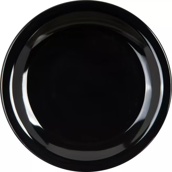 Serve desserts and appetizers with confidence using the KL20403 Black Melamine Pie Plate. This 6.5 Inch break resistant plate is ideal for restaurants, bakeries, catering services, cafes, and home dining.