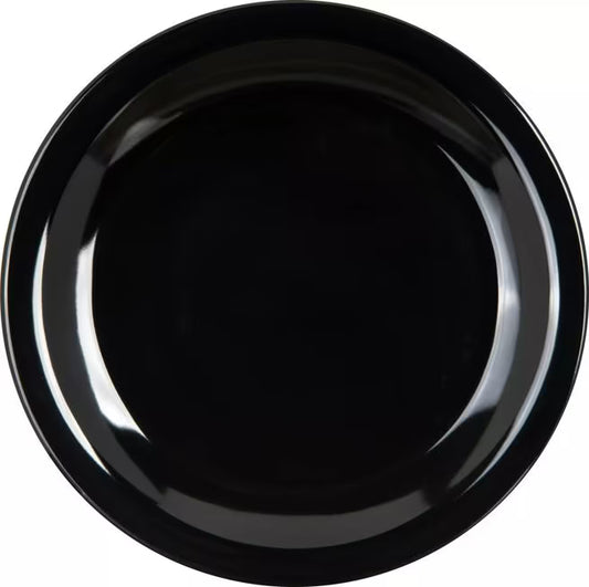Serve desserts and appetizers with confidence using the KL20403 Black Melamine Pie Plate. This 6.5 Inch break resistant plate is ideal for restaurants, bakeries, catering services, cafes, and home dining.