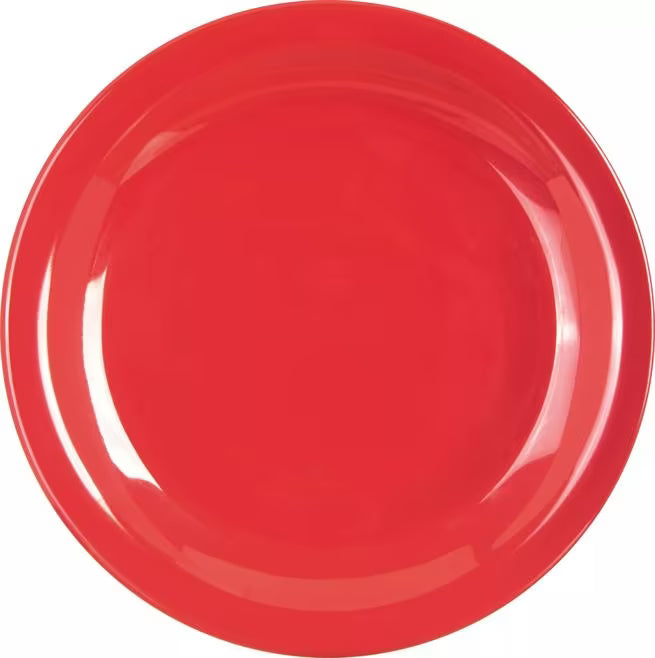 Serve desserts and appetizers with confidence using the KL20405 Red Melamine Pie Plate. This 6.5 Inch break resistant plate is ideal for restaurants, bakeries, catering services, cafes, and home dining.