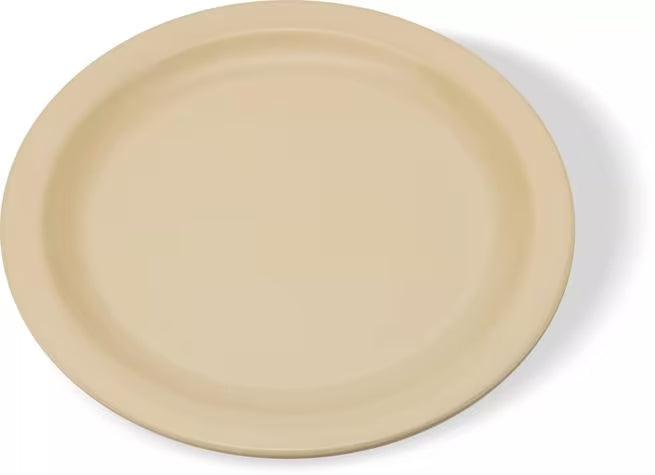 Serve desserts and appetizers with confidence using the KL20425 Tan Melamine Pie Plate. This 6.5 Inch break resistant plate is ideal for restaurants, bakeries, catering services, cafes, and home dining.