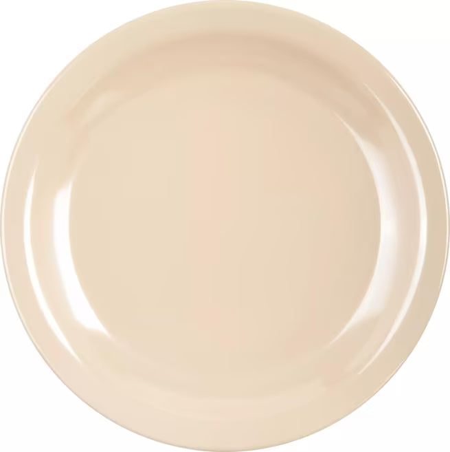 Serve desserts and appetizers with confidence using the KL20425 Tan Melamine Pie Plate. This 6.5 Inch break resistant plate is ideal for restaurants, bakeries, catering services, cafes, and home dining.
