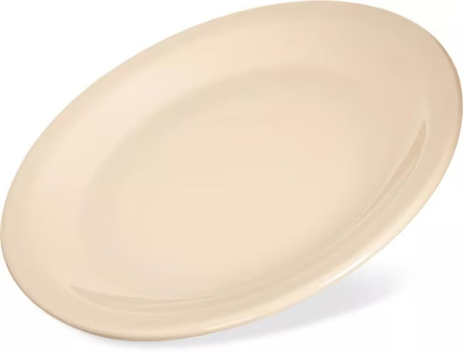 Serve desserts and appetizers with confidence using the KL20425 Tan Melamine Pie Plate. This 6.5 Inch break resistant plate is ideal for restaurants, bakeries, catering services, cafes, and home dining.