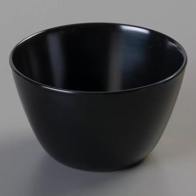 Serve soups, broths, and side dishes with confidence using the KL35003 Black Melamine Bouillon Cup Bowl. This 8 oz break resistant bowl is ideal for restaurants, cafeterias, catering services, and home dining.