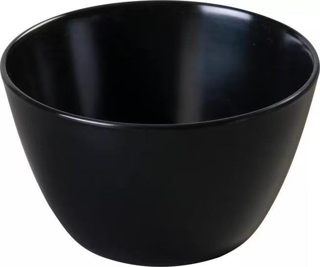 Serve soups, broths, and side dishes with confidence using the KL35003 Black Melamine Bouillon Cup Bowl. This 8 oz break resistant bowl is ideal for restaurants, cafeterias, catering services, and home dining.