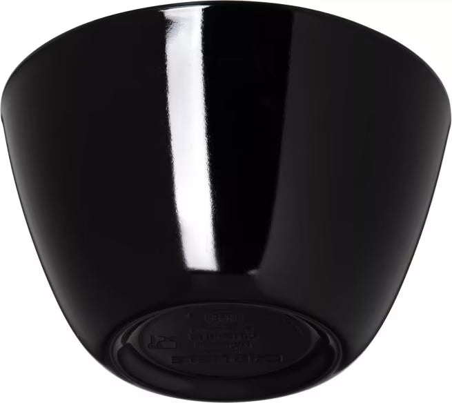 Serve soups, broths, and side dishes with confidence using the KL35003 Black Melamine Bouillon Cup Bowl. This 8 oz break resistant bowl is ideal for restaurants, cafeterias, catering services, and home dining.