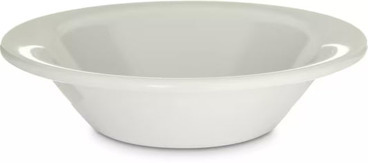 Serve fruit, desserts, and side dishes with confidence using the KL80002 White Melamine Rimmed Fruit Bowl. This 5 oz break resistant bowl is ideal for restaurants, cafeterias, catering services, and home dining.