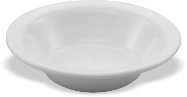 Serve fruit, desserts, and side dishes with confidence using the KL80002 White Melamine Rimmed Fruit Bowl. This 5 oz break resistant bowl is ideal for restaurants, cafeterias, catering services, and home dining.
