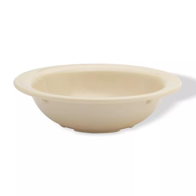 Serve fruit, desserts, and side dishes with confidence using the KL80025 Tan Melamine Rimmed Fruit Bowl. This 5 oz break resistant bowl is ideal for restaurants, cafeterias, catering services, and home dining.