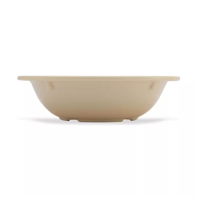 Serve fruit, desserts, and side dishes with confidence using the KL80025 Tan Melamine Rimmed Fruit Bowl. This 5 oz break resistant bowl is ideal for restaurants, cafeterias, catering services, and home dining.