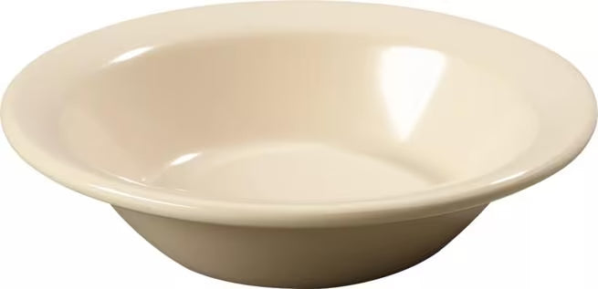 Serve fruit, desserts, and side dishes with confidence using the KL80025 Tan Melamine Rimmed Fruit Bowl. This 5 oz break resistant bowl is ideal for restaurants, cafeterias, catering services, and home dining.