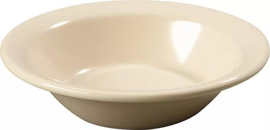 Serve fruit, desserts, and side dishes with confidence using the KL80525 Tan Melamine Rimmed Fruit Bowl. This 4.75 oz break resistant bowl is ideal for restaurants, cafeterias, catering services, and home dining.