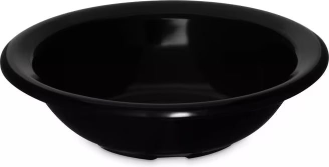 Serve fruit, desserts, and side dishes with confidence using the KL80503 Black Melamine Rimmed Fruit Bowl. This 4.75 oz break resistant bowl is ideal for restaurants, cafeterias, catering services, and home dining.