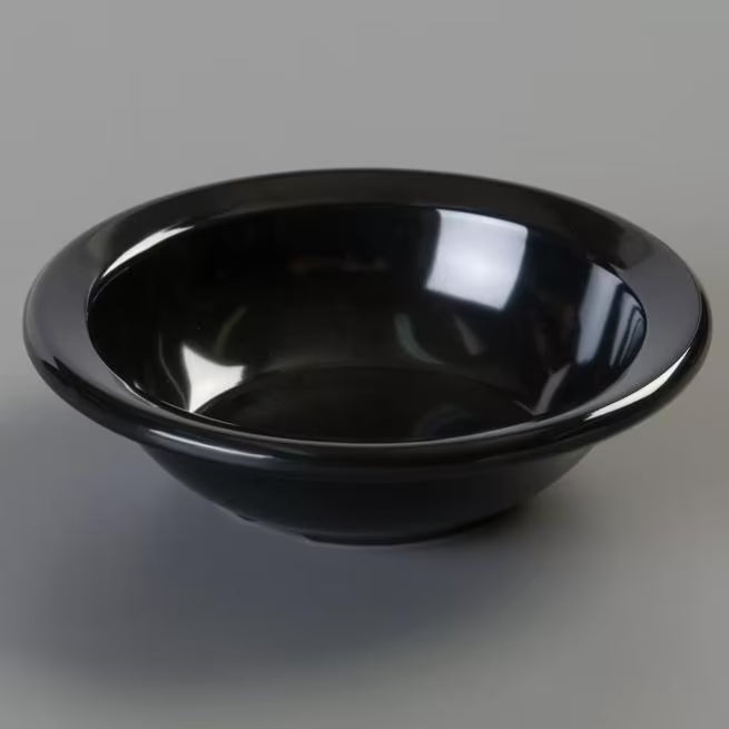 Serve fruit, desserts, and side dishes with confidence using the KL80503 Black Melamine Rimmed Fruit Bowl. This 4.75 oz break resistant bowl is ideal for restaurants, cafeterias, catering services, and home dining.
