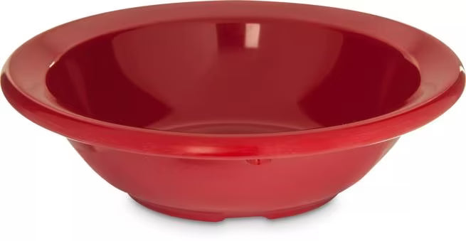 Serve fruit, desserts, and side dishes with confidence using the KL80505 Red Melamine Rimmed Fruit Bowl. This 4.75 oz break resistant bowl is ideal for restaurants, cafeterias, catering services, and home dining.