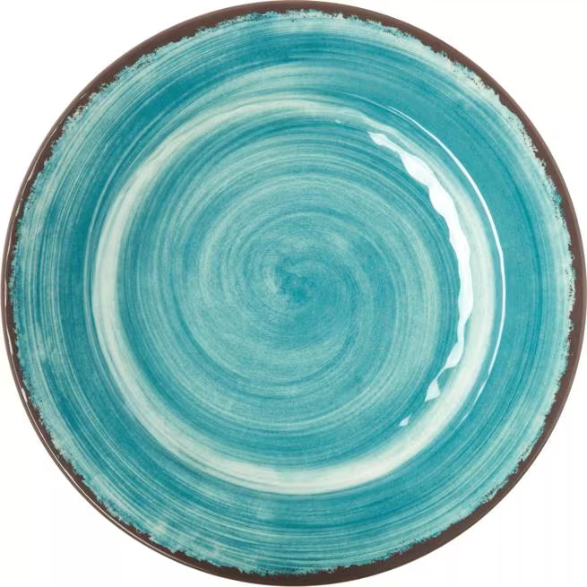 Serve meals with style using the 5400115 Aqua Melamine Dinner Plate. This 11 Inch break resistant plate features a rustic pottery inspired design, making it ideal for restaurants, catering, buffets, and home dining.