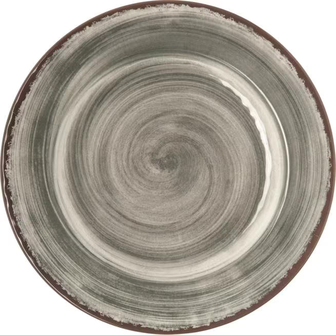 Serve meals with style using the 5400118 Smoke Melamine Dinner Plate. This 11 Inch break resistant plate features a rustic pottery inspired design, making it ideal for restaurants, catering, buffets, and home dining.