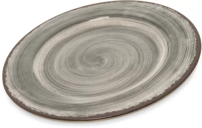 Serve meals in style with the 5400218 Smoke Melamine Dinner Plate. This 9 Inch break resistant plate features a rustic pottery inspired design, making it ideal for restaurants, catering, buffets, outdoor dining, and home use.