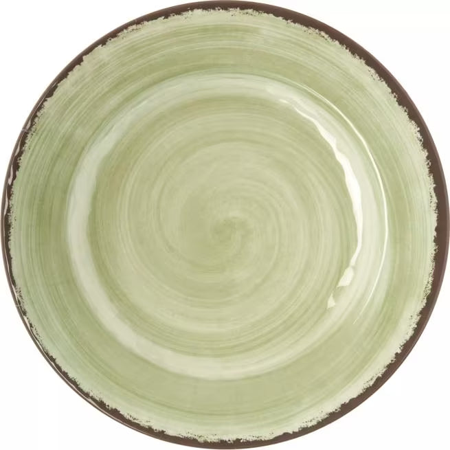 Serve meals with style using the 5400146 Jade Melamine Dinner Plate. This 11 Inch break resistant plate features a rustic pottery inspired design, making it ideal for restaurants, catering, buffets, and home dining.