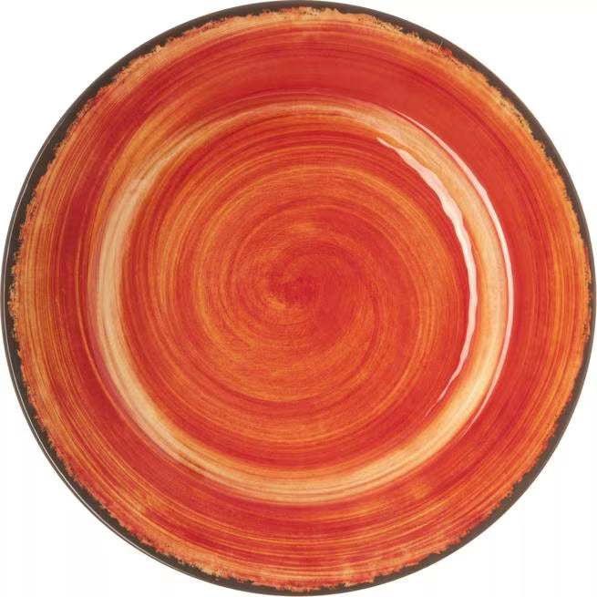 Serve meals in style with the 5400152 Fireball Melamine Dinner Plate. This 11 Inch break resistant plate features a rustic pottery inspired design, making it ideal for restaurants, catering, buffets, outdoor dining, and home use.