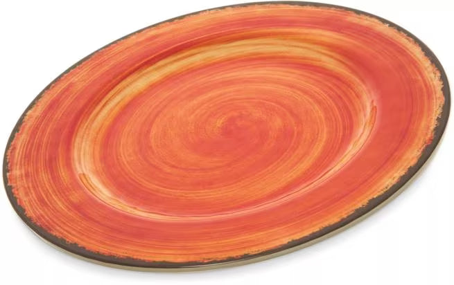 Serve meals in style with the 5400152 Fireball Melamine Dinner Plate. This 11 Inch break resistant plate features a rustic pottery inspired design, making it ideal for restaurants, catering, buffets, outdoor dining, and home use.