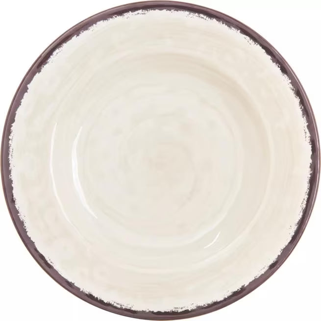 Serve meals in style with the 5400153 Sweet Cream Melamine Dinner Plate. This 11 Inch break resistant plate features a rustic pottery inspired design, making it ideal for restaurants, catering, buffets, outdoor dining, and home use.