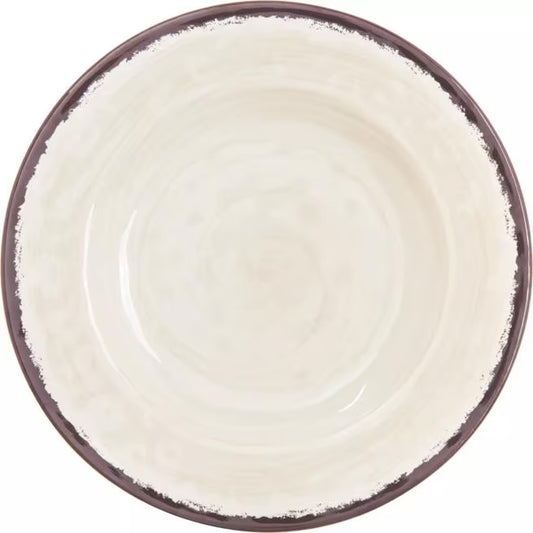 Serve meals in style with the 5400153 Sweet Cream Melamine Dinner Plate. This 11 Inch break resistant plate features a rustic pottery inspired design, making it ideal for restaurants, catering, buffets, outdoor dining, and home use.