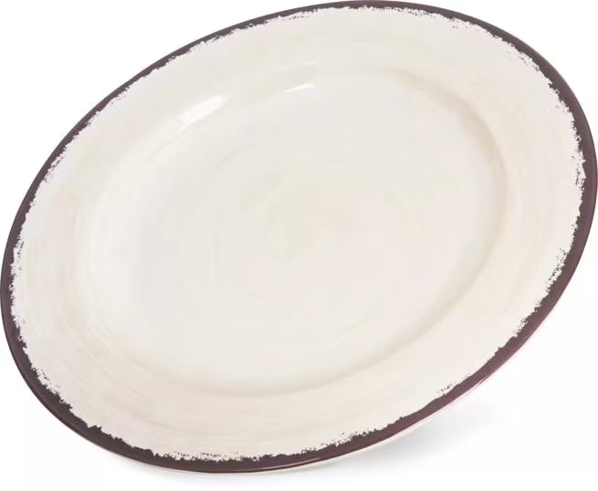 Serve meals in style with the 5400153 Sweet Cream Melamine Dinner Plate. This 11 Inch break resistant plate features a rustic pottery inspired design, making it ideal for restaurants, catering, buffets, outdoor dining, and home use.