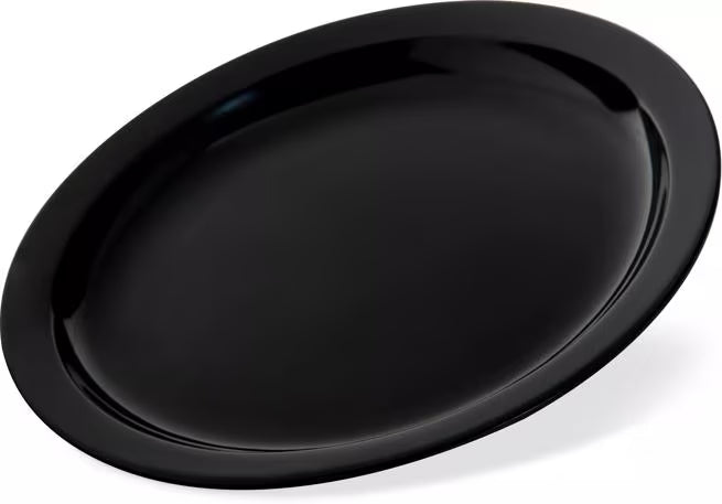 7.25" Black Melamine Sandwich Plate with break-resistant, stain-resistant, dishwasher-safe construction. Ideal for cafés, restaurants, catering, and home dining.