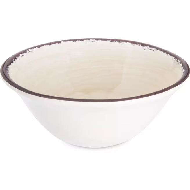 Serve ice cream, desserts, and salads with style using the 5400453 Sweet Cream Melamine Ice Cream Bowl. This 27 oz break resistant bowl features a rustic pottery inspired design, making it ideal for restaurants, catering, buffets, and home dining.