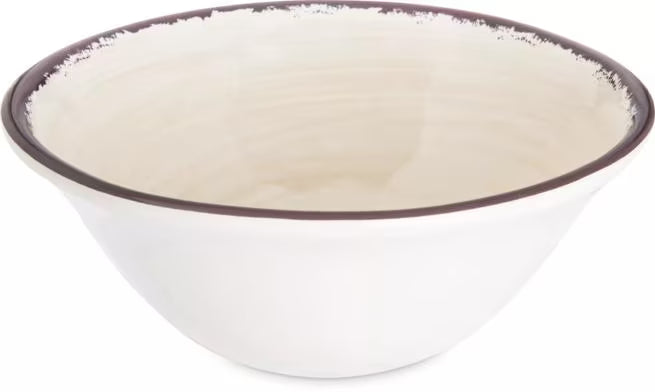 Serve ice cream, desserts, and salads with style using the 5400453 Sweet Cream Melamine Ice Cream Bowl. This 27 oz break resistant bowl features a rustic pottery inspired design, making it ideal for restaurants, catering, buffets, and home dining.