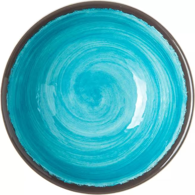 Serve soups, salads, and desserts with style using the 5400515 Aqua Melamine Small Bowl. This 17 oz break resistant bowl features a rustic pottery inspired design, making it ideal for restaurants, catering, buffets, and home dining.