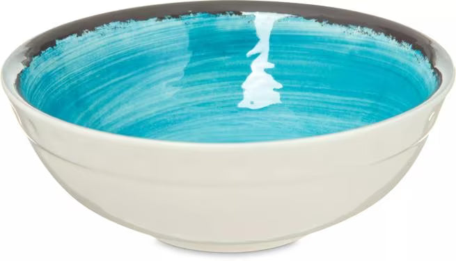Serve soups, salads, and desserts with style using the 5400515 Aqua Melamine Small Bowl. This 17 oz break resistant bowl features a rustic pottery inspired design, making it ideal for restaurants, catering, buffets, and home dining.
