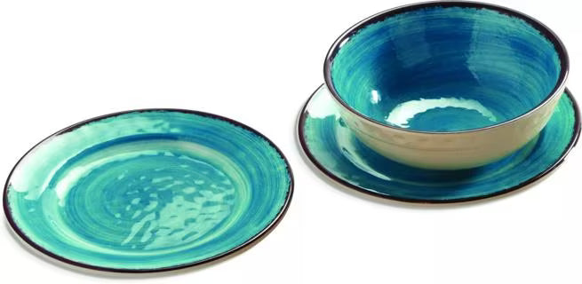 Serve soups, salads, and desserts with style using the 5400515 Aqua Melamine Small Bowl. This 17 oz break resistant bowl features a rustic pottery inspired design, making it ideal for restaurants, catering, buffets, and home dining.