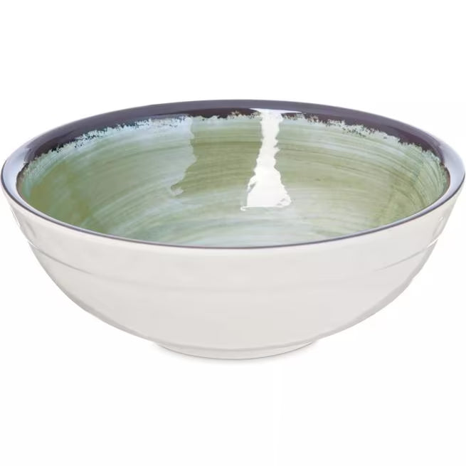 Serve soups, salads, and desserts with style using the 5400546 Jade Melamine Small Bowl. This 17 oz break resistant bowl features a rustic pottery inspired design, making it ideal for restaurants, catering, buffets, and home dining.