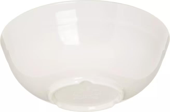 Serve soups, salads, and desserts with style using the 5400553 Sweet Cream Melamine Small Bowl. This 17 oz break resistant bowl features a rustic pottery inspired design, making it ideal for restaurants, catering, buffets, and home dining.