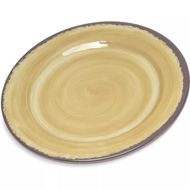 Serve bread, pastries, and desserts with style using the 5400713 Amber Melamine Bread and Butter Plate. This 7 Inch break resistant plate features a rustic pottery inspired design, making it ideal for restaurants, catering, buffets, and home dining.