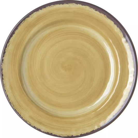 Serve bread, pastries, and desserts with style using the 5400713 Amber Melamine Bread and Butter Plate. This 7 Inch break resistant plate features a rustic pottery inspired design, making it ideal for restaurants, catering, buffets, and home dining.
