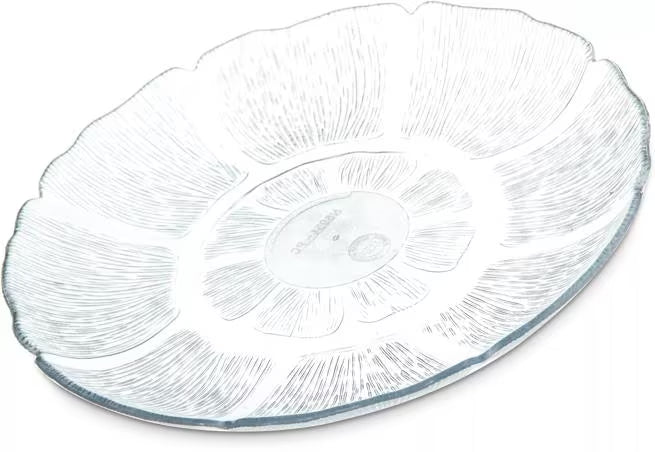 7.5 Inch Clear Polycarbonate Petal Mist Plate with break resistant construction. Ideal for appetizers, desserts, buffets, catering, restaurants, and home entertaining.