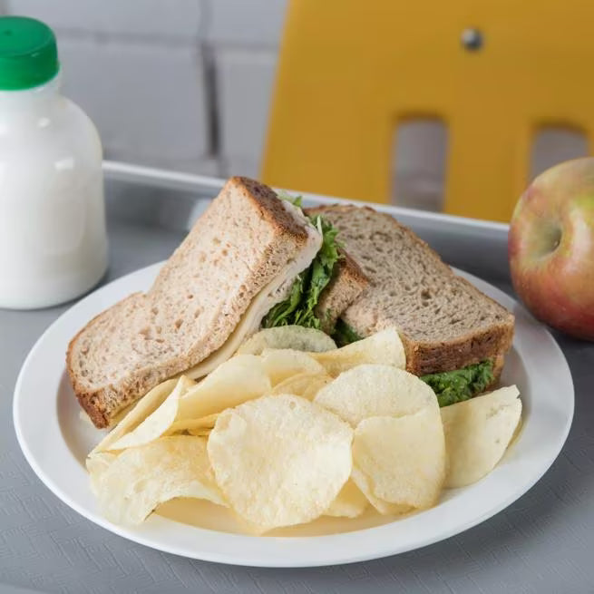 9 Inch White Polycarbonate Narrow Rim Plate with scratch resistant surface and break resistant construction. Ideal for restaurants, cafeterias, catering, buffets, and commercial foodservice.