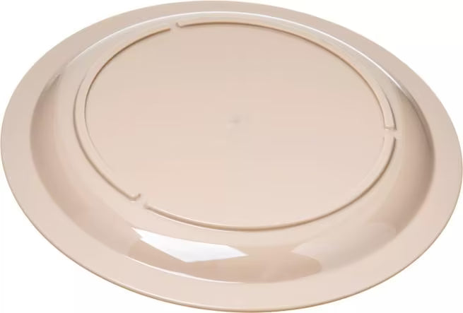 10 Inch Tan Polycarbonate Narrow Rim Plate with scratch resistant surface and break resistant construction. Ideal for restaurants, cafeterias, catering, buffets, and commercial foodservice.