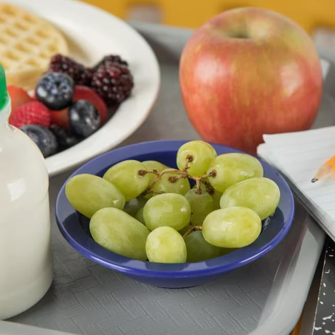 5 oz Dark Blue Polycarbonate Rimmed Fruit Bowl with scratch resistant surface and break resistant construction. Ideal for fruit, desserts, snacks, restaurants, catering, and commercial foodservice.
