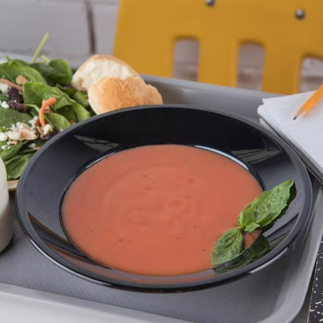 12 oz Black Polycarbonate Soup Salad Broth Bowl with scratch resistant surface and break resistant construction. Ideal for soups, salads, restaurants, catering, and commercial foodservice.