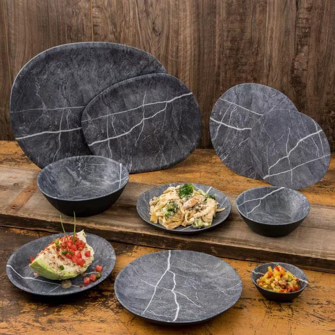 10 Inch Soapstone Ridge Melamine Coupe Plate with a premium matte finish and shatter resistant construction. Ideal for restaurants, cafes, catering, buffets, and modern table presentations.